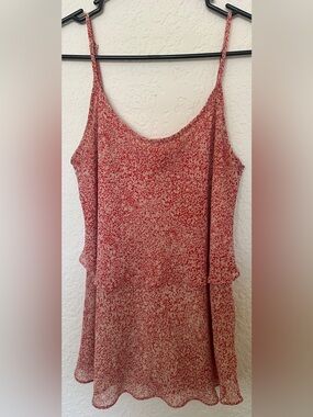 CAbi Red and Cream Printed Sleeveless Camisole